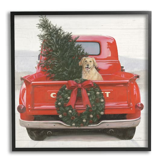 Stupell Industries Festive Dog in Truck Framed Giclee Art